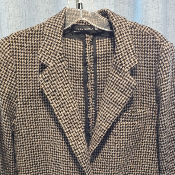 Women's Zara Houndstooth Blazer - Black and Brown No Lining Size Small - Picture 3 of 16
